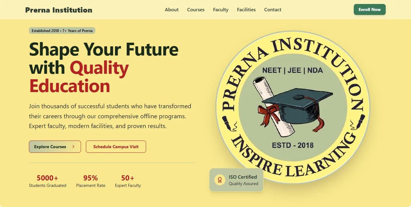 Prerna Institution - Web app built by SoberDev using React, Node.js, Web app