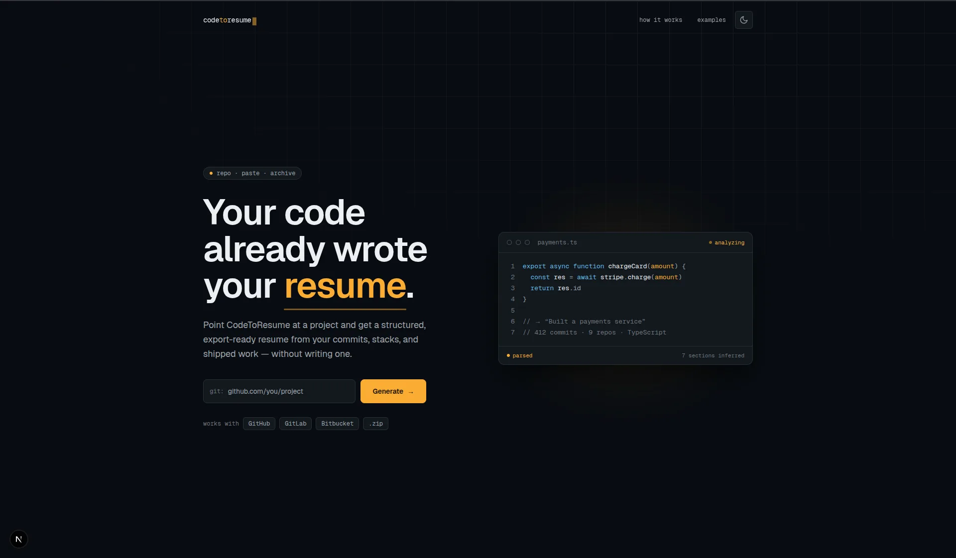 CodeToResume - Product built by SoberDev using Next.js, Git, Resume
