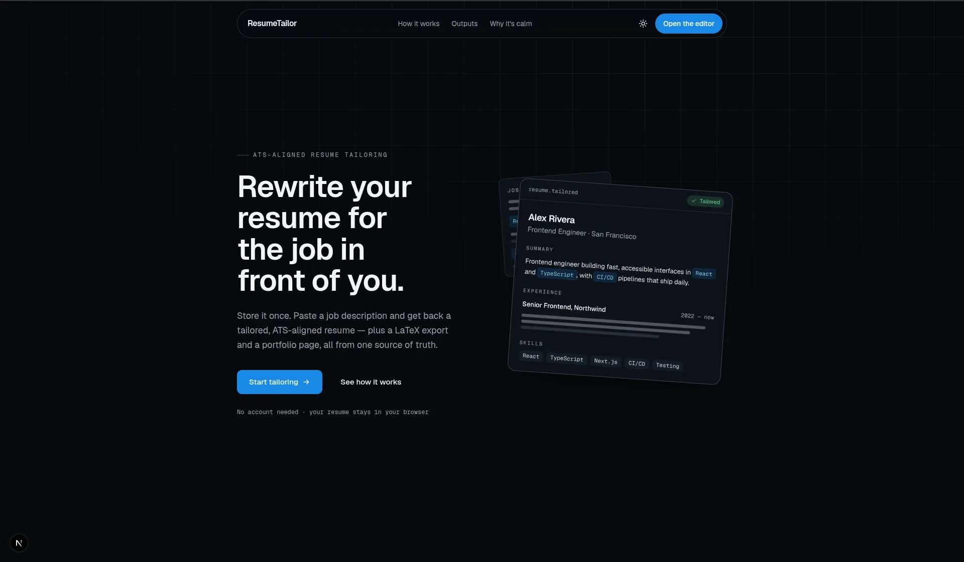 ResumeTailor - AI Product built by SoberDev using Next.js, AI, ATS