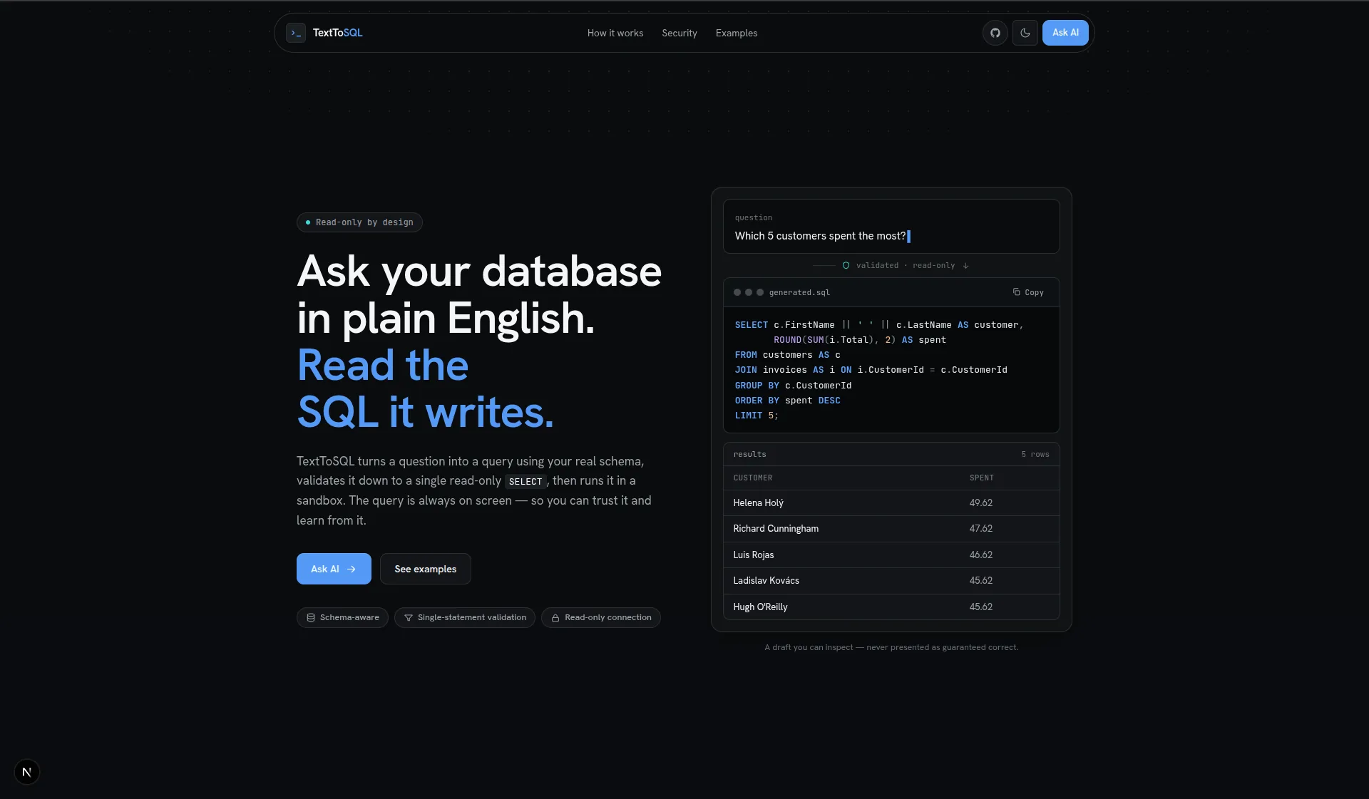 TextToSQL - AI Product built by SoberDev using Python, AI, SQL